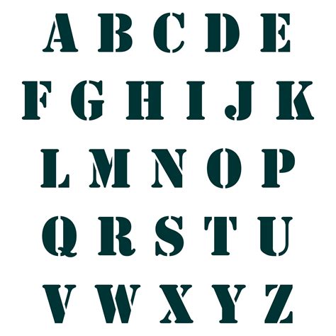 Stencil alphabet large - Stencil Font Letter and Number Stencil Sets. from $12.99. Sale. Arial Letter and Number Stencil Sets. from $12.99. Brass Letter and Number Stencil Sets. from $12.99. Letter Stencils and Number Stencils size from 1/2" l to 48" letters. Fonts from Arial to Script. Alphabet stencils great for painting signs. 